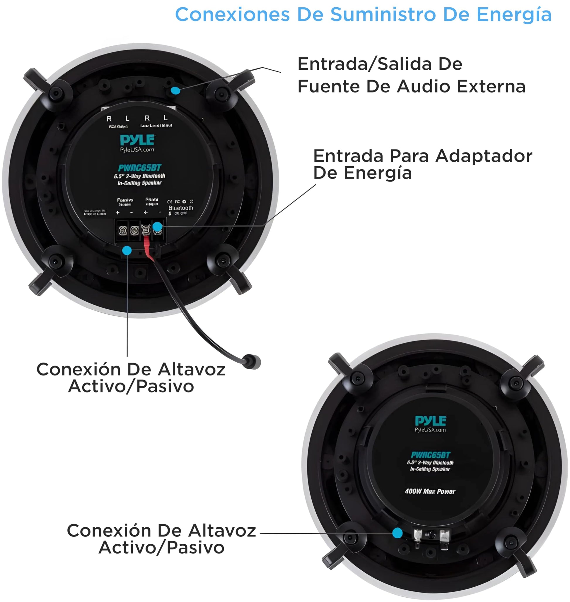 Pyle Bocinas de Montaje en Techo y Pared de 6.5" 300W, Kit de Subwoofer Estéreo de 2 Vías Dual con Bluetooth Inalámbrico, Montaje Empotrado en Pared y Techo para Sistema de Sonido Surround en Casa