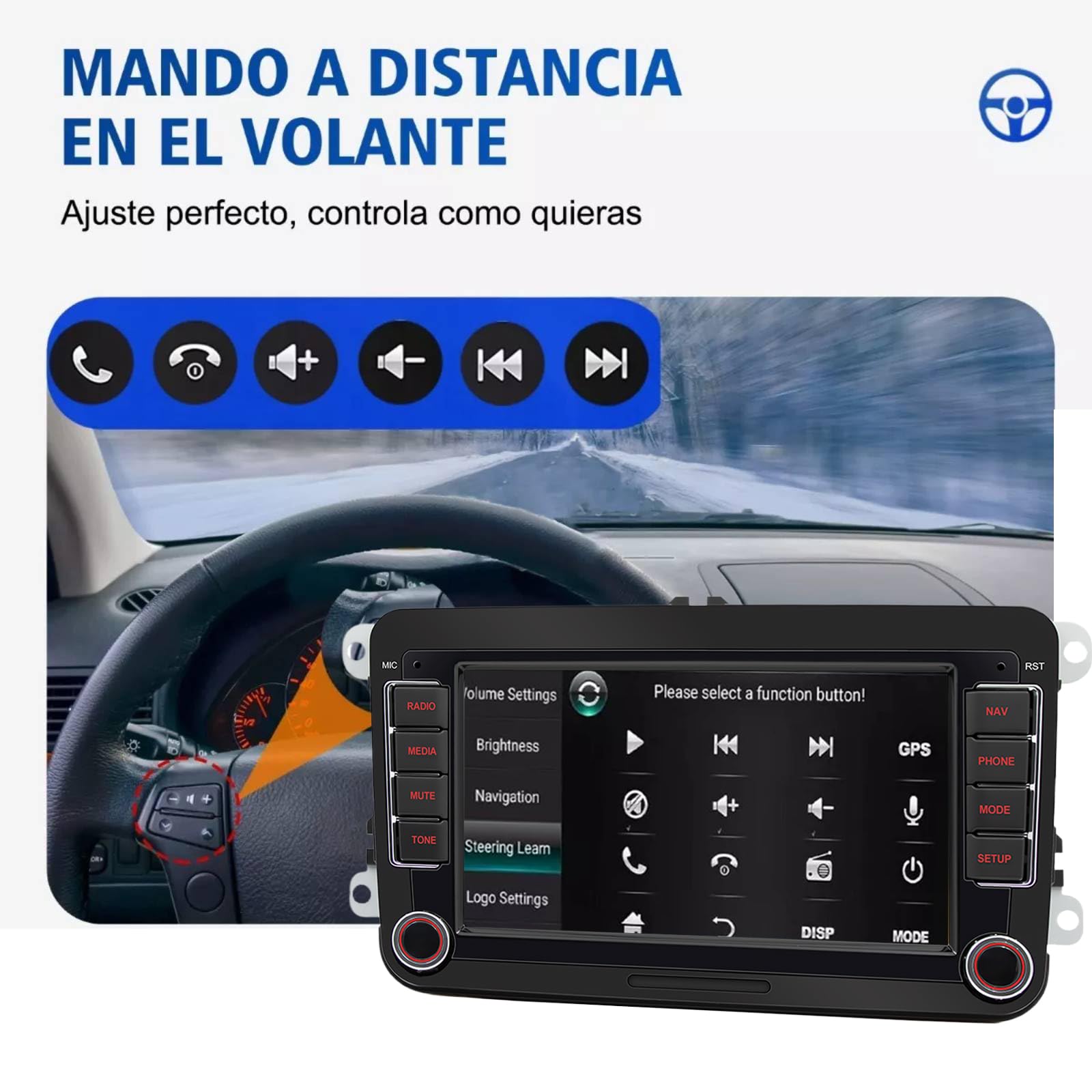 FINYQBET Estéreo para Auto W6060 de 7 Pulgadas, Radio Android con CarPlay y GPS Integrado, Compatible con Control de Volante y Cámara de Reversa, Pantalla Táctil HD para Vehículos de 12V