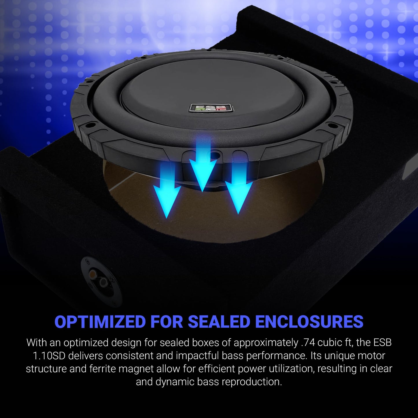 ESB Audio ESB 1.10SD 10''/250 mm 4+4 Ohm Subwoofer poco profundo: diseño ultracompacto, potente salida de graves, ingeniería de borde cortado, manejo de alta potencia | optimizado para cajas selladas