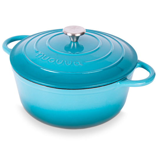 Nuovva - Horno holandés de hierro fundido con tapa - Cacerola esmaltada antiadherente - Utensilios de cocina resistente para horno holandés - Azul, 6.4 cuartos de galón, 28 cm