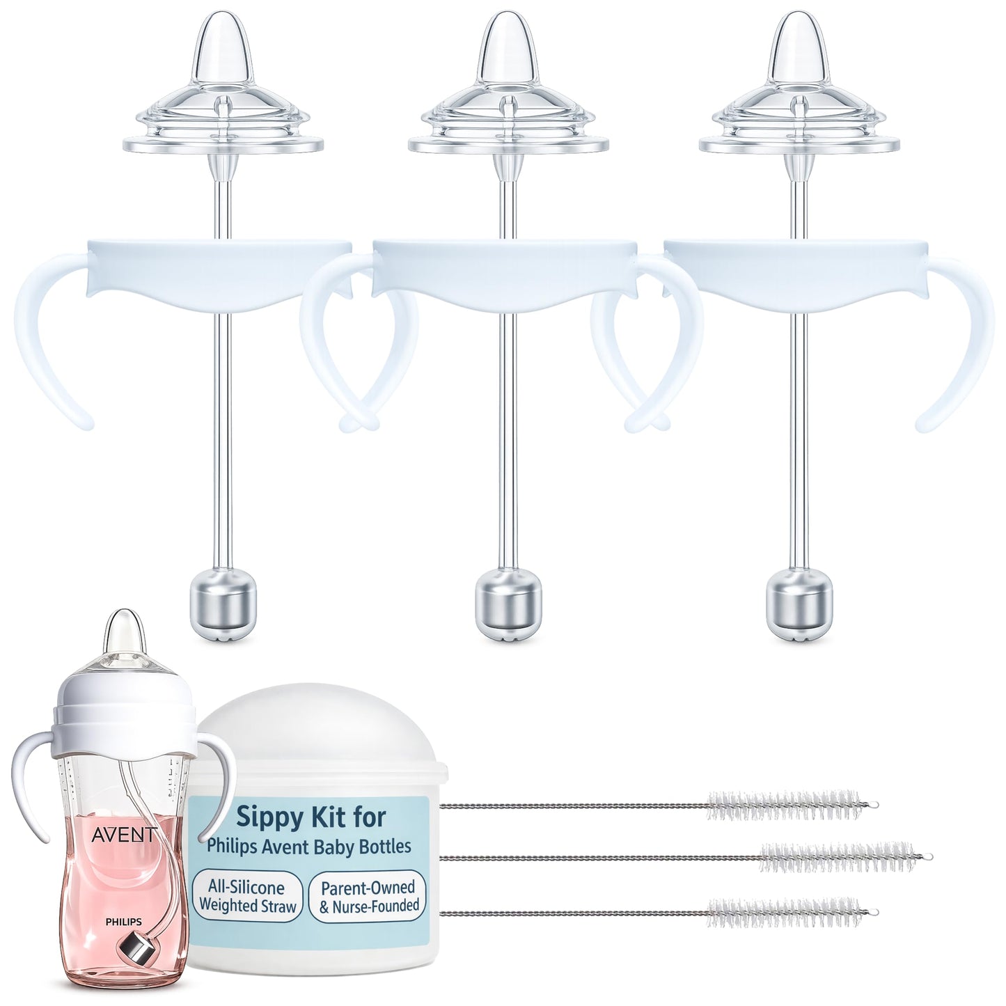 Kit de conversión a vaso entrenador compatible con biberones Philips Avent Natural | 2 unidades | Sin BPA | A prueba de derrames (boquilla tipo sippy)