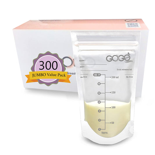 Pack de 300 Bolsas de Almacenamiento de Leche Materna Jumbo, preesterilizadas, sin BPA, a prueba de fugas, doble cierre, autopie