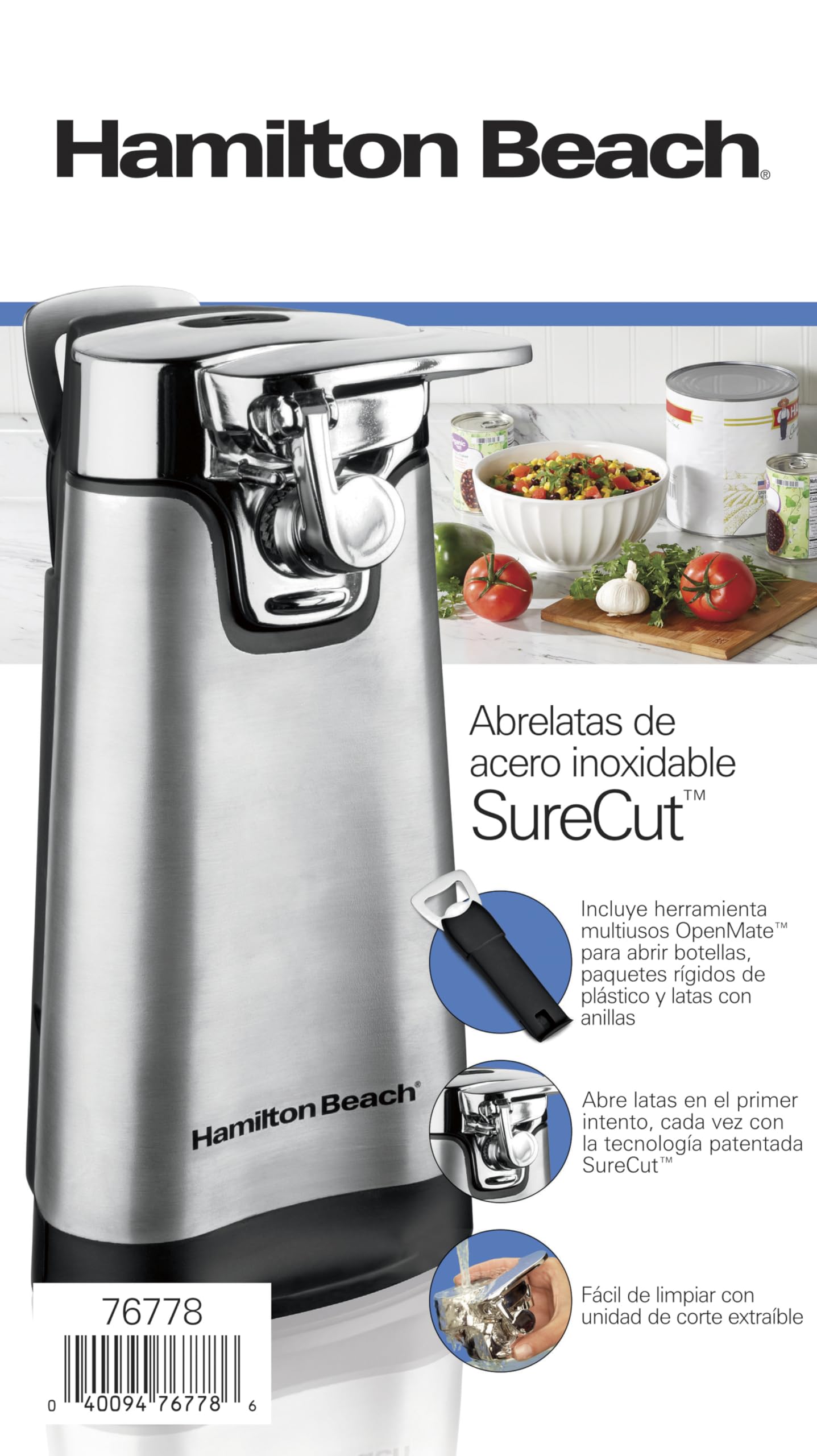 Hamilton Beach® Abrelatas (76778), Plata