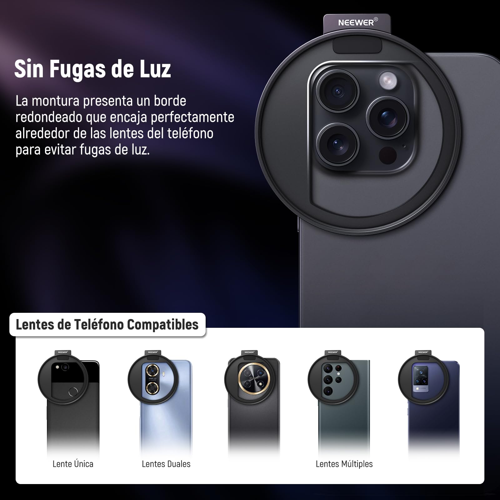 NEEWER 67mm Clip de Filtro Lente Roscado para Filtro Mount Teléfono de Mejorado con Soporte Cold Shoe, 13mm Apertura Compatible con iPhone 15 14 13 Pro MAX Pro MAX Samsung Galaxy S22 S23 Ultra, LA006