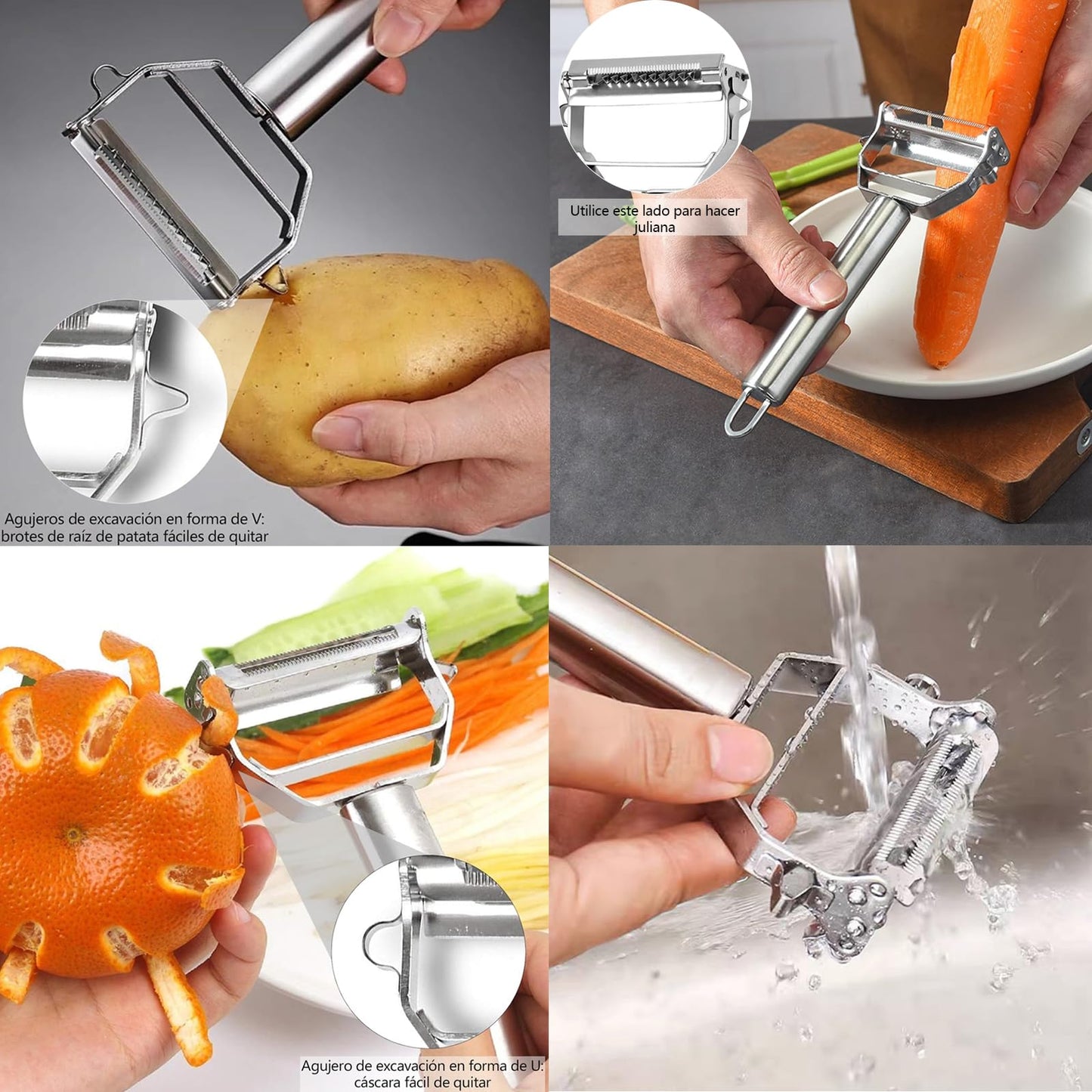 Pelador de Verduras y Papas MBLNBVN Acero Inoxidable Premium Reversible 3 en 1 para Cocina Casera