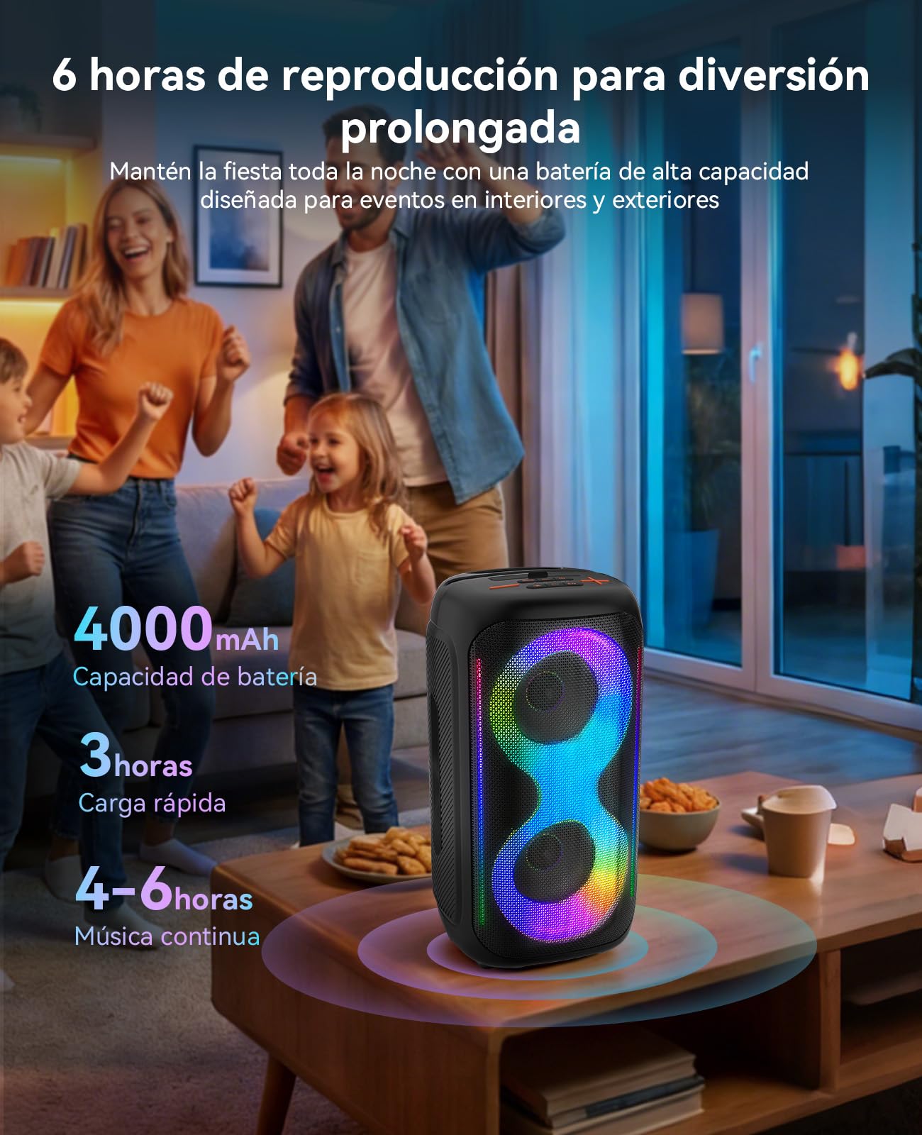 GKD40 Máquina de Karaoke Portátil para Niños y Adultos. Altavoz Bluetooth con Sistema PA, 2 Micros Inalámbricos Recargables y Luces LED. Woofer 4", Ideal para Casa, Fiestas al Aire Libre y para Cantar