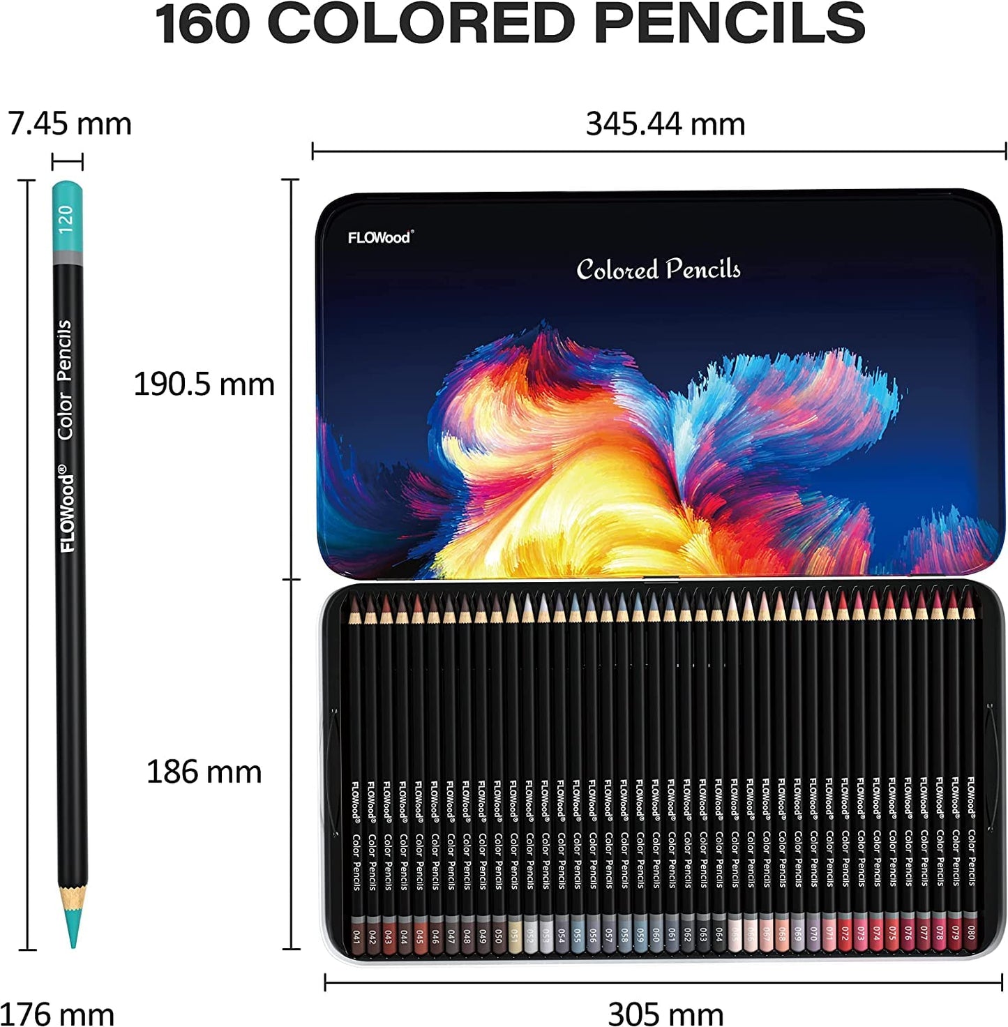 Lápices de Colores, Juego Profesional de 160 Colores en Una Caja de Lata, Núcleos a Base de Cera Suave Numerados, Para Dibujar, Sombrear y Colorear, Juego de Lápices Para Colorear Para Artistas
