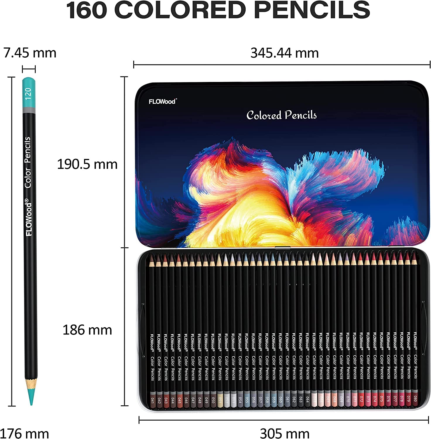 Lápices de Colores, Juego Profesional de 160 Colores en Una Caja de Lata, Núcleos a Base de Cera Suave Numerados, Para Dibujar, Sombrear y Colorear, Juego de Lápices Para Colorear Para Artistas