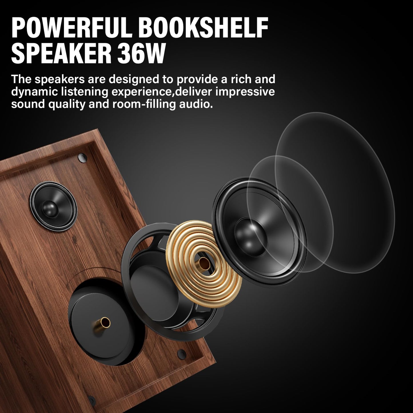 FEKTIK - Tocadiscos con Cartucho magnético, Tocadiscos de Vinilo Bluetooth de transmisión por Correa de Alta fidelidad con Altavoces de estantería de 36 vatios, preamplificador Phono Incorporado