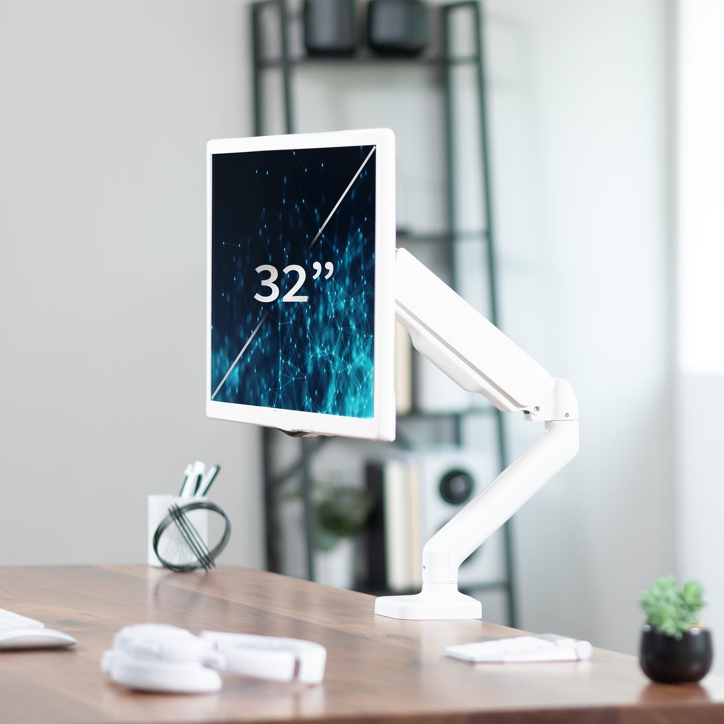 Soporte de Computadora VIVO Blanco Ajustable con Brazo Mecánico Universal VESA de 17 a 32 Pulgadas