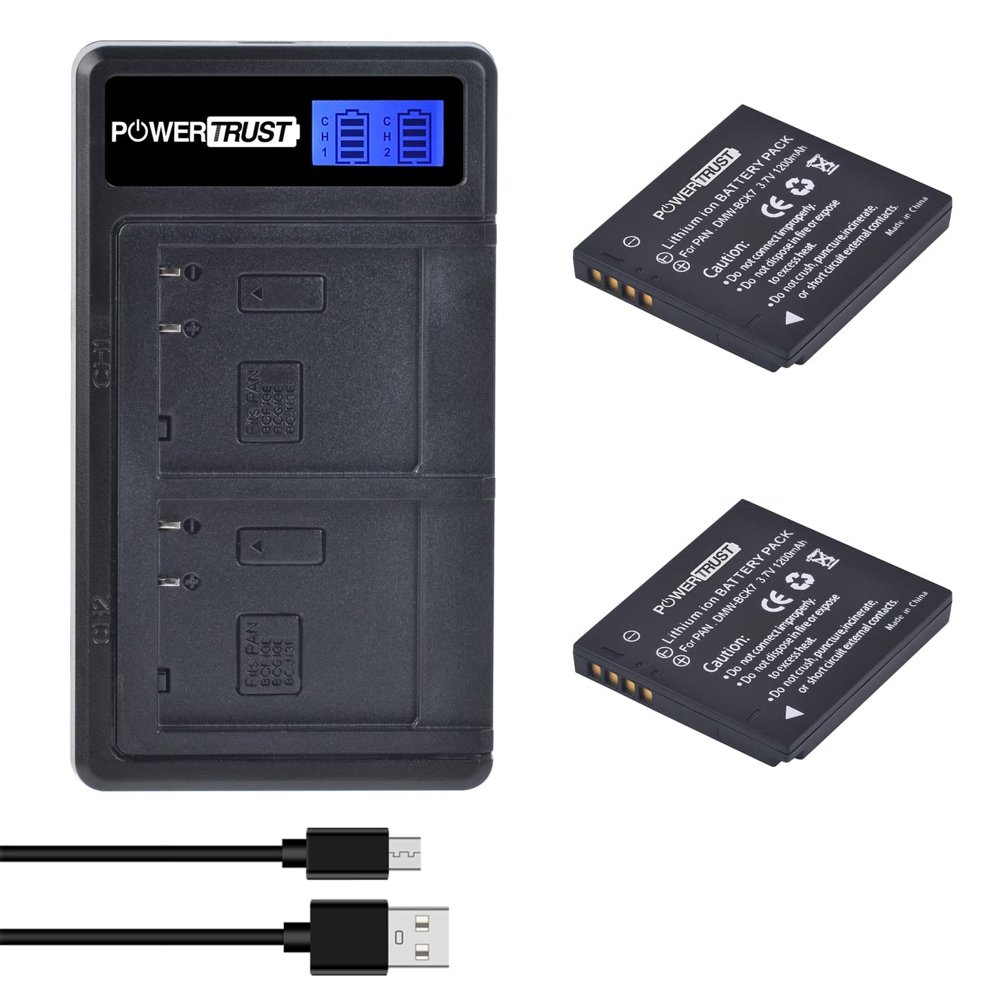 Paquete de Baterías PowerTrust Negro con Cargador para Panasonic Lumix DMC-FP5 DMC-FP7 y Más