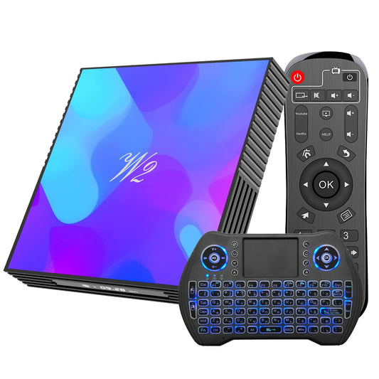 Caja de TV Android S905W2 Negro 4K UHD 4 GB RAM 64 GB ROM con Mini Teclado Retroiluminado WiFi Doble Banda