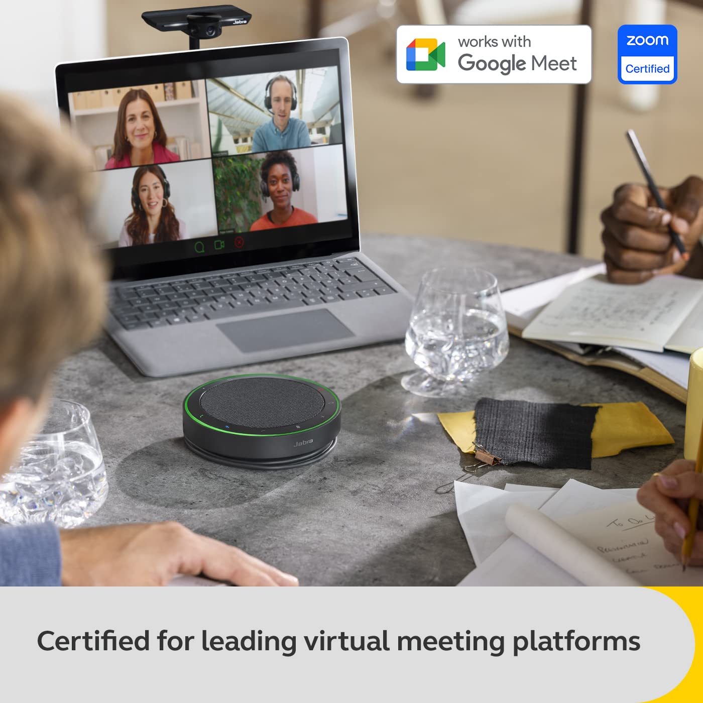 Jabra Speak2 75 - Altavoz inalámbrico Bluetooth - 4 micrófonos con cancelación de ruido, altavoz portátil de rango completo de 65 mm y audio de banda ancha super- Certificado para Zoom y Google Meet -