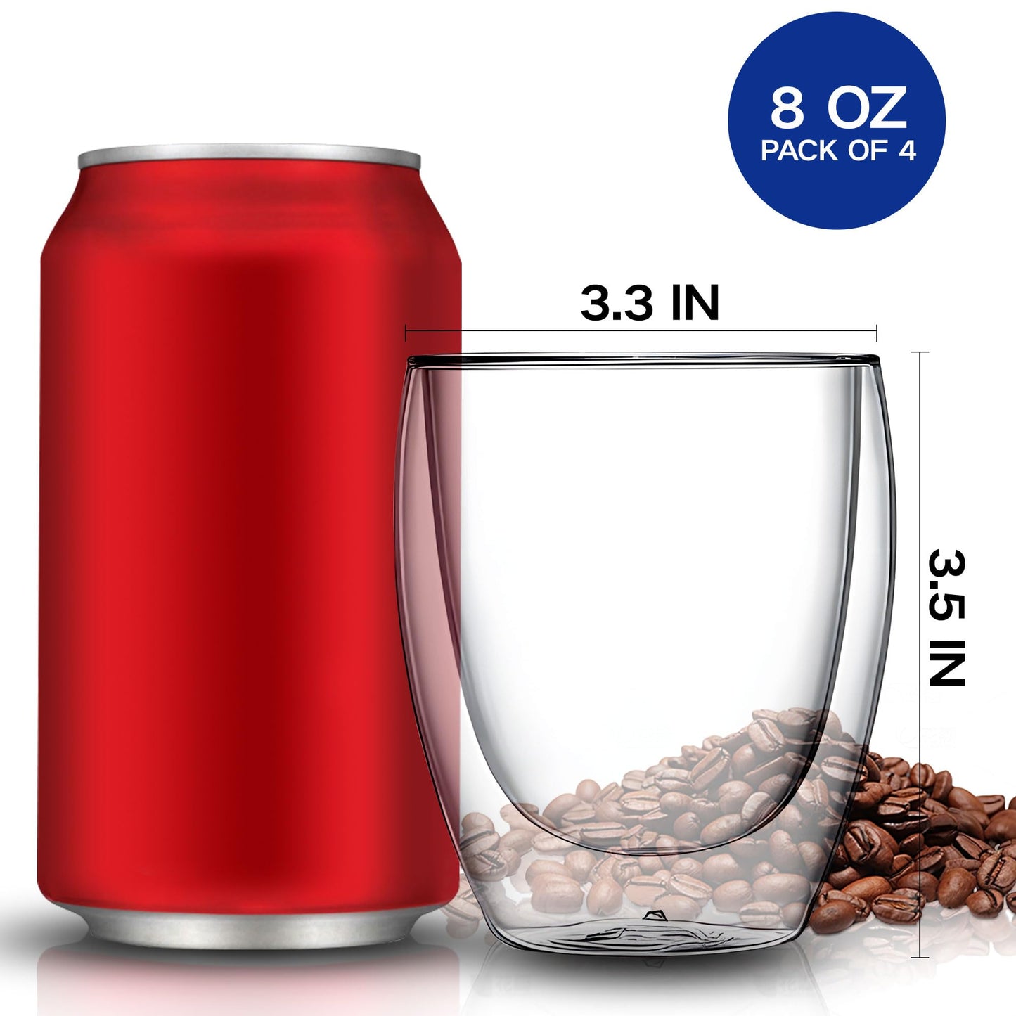 Juego de Tazas de Vidrio YMMIND Transparente con Doble Pared para Bebidas Calientes 8 Onzas