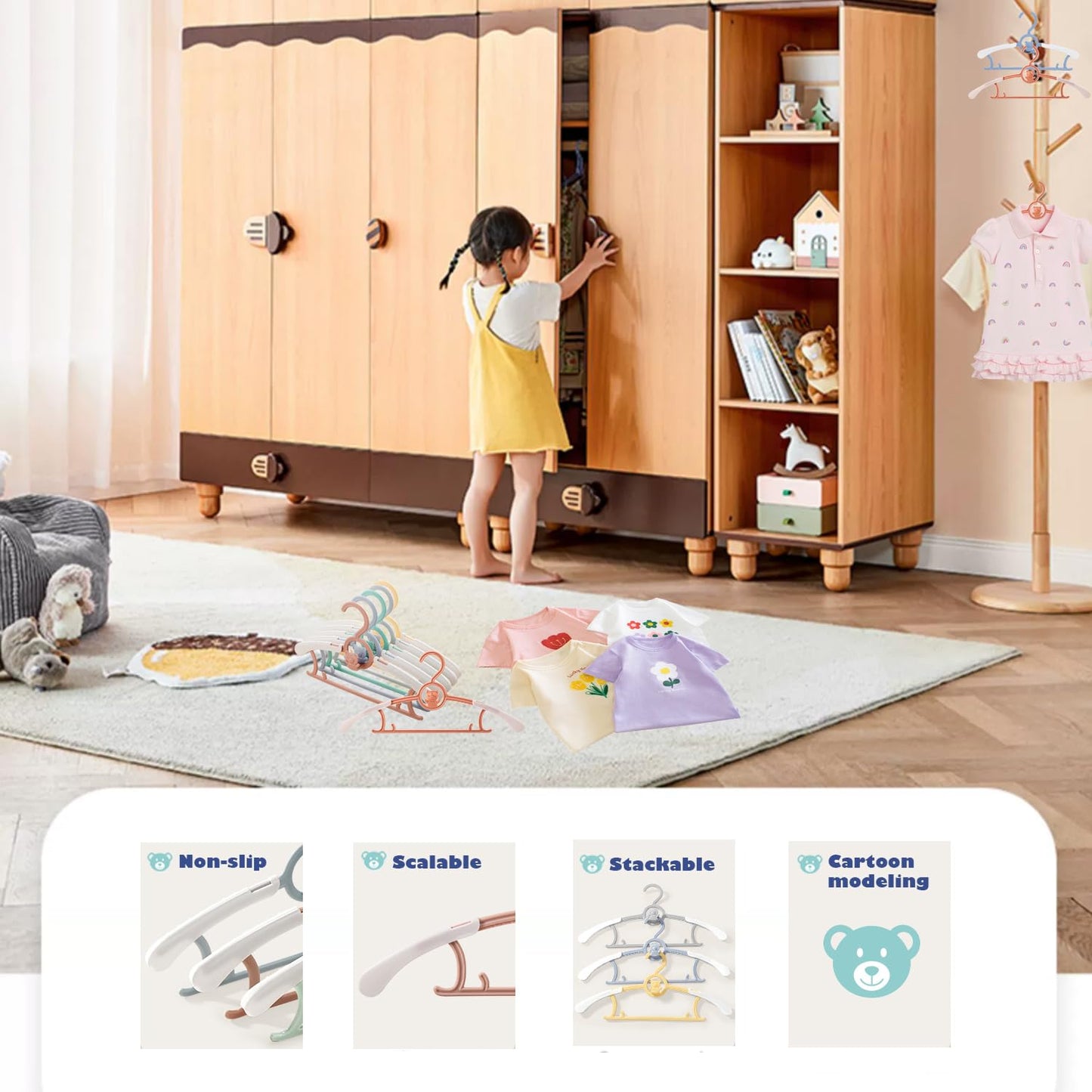 JSF20 perchas de clóset para bebé, antideslizantes, ajustables, para ropa de recién nacido, percha de ropa infantil y niñas