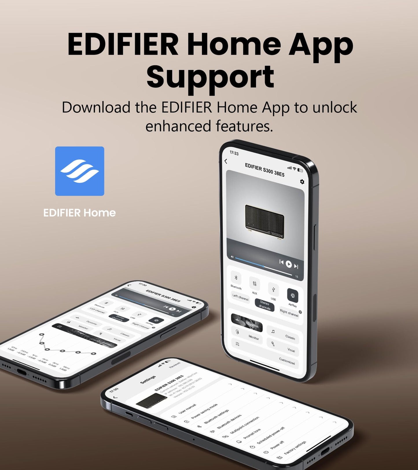 Edifier S300 Altavoz de Mesa Hi-Fi, Audio de Alta Resolución LDAC para Multi-Sala Inalámbrica y Emparejamiento Estéreo, 80W de Potencia Funciona con AirPlay 2, Bluetooth 5.4, Entradas USB-C AUX