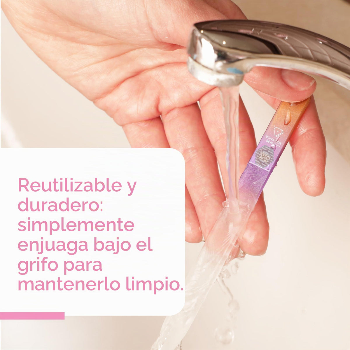 BONA FIDE BEAUTY - Lima de vidrio para uñas, grano 180, mediano, dorado/violeta, vidrio checo, esencial para el cuidado de uñas