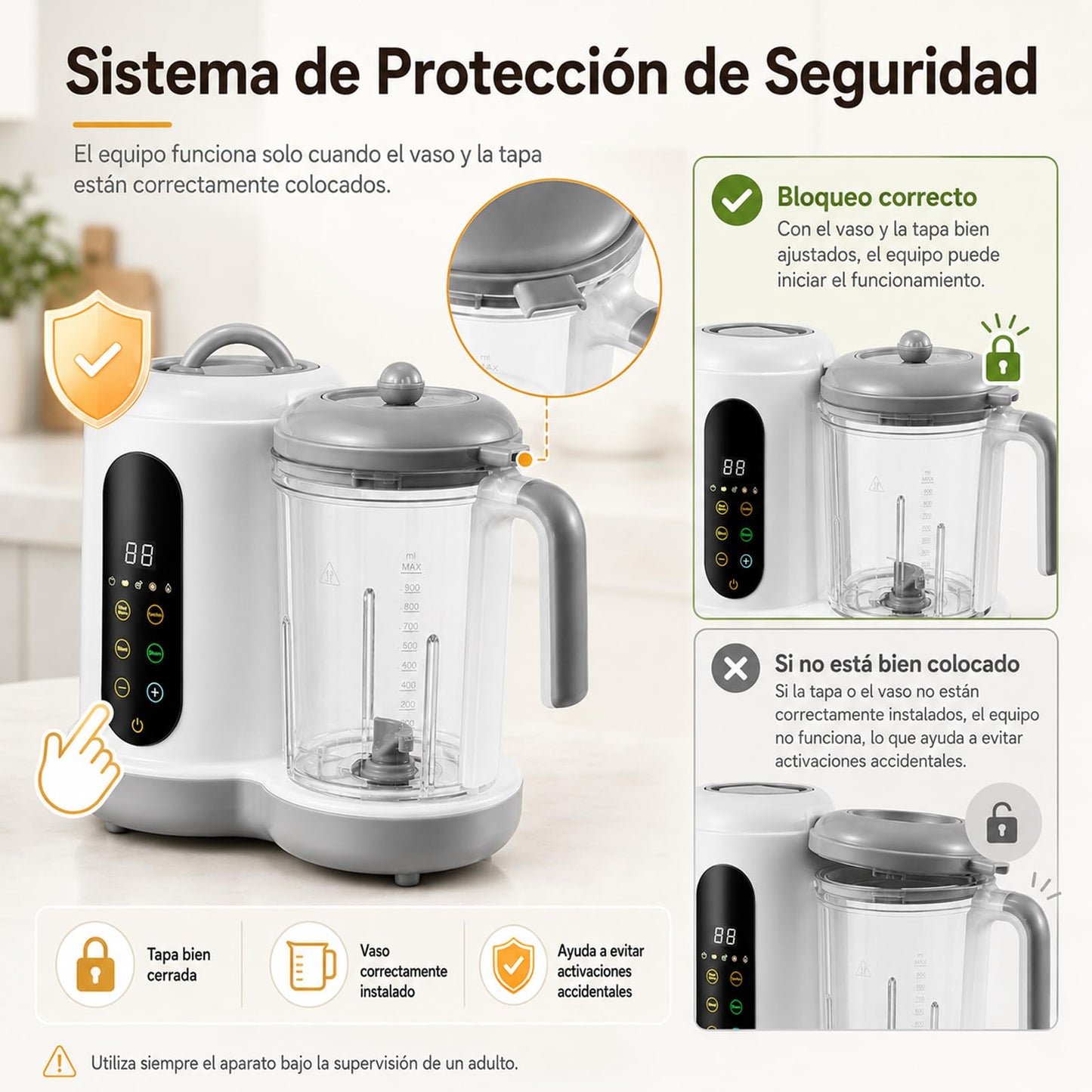 Fabricante de Alimentos Para Bebés,Vaporera Bebe Con Pantalla Táctil,Licuadora Para Papillas de Bebe Para Totalmente Automática,Procesador de Alimentos Bebe Para Cocinar Al Vapor, Remover