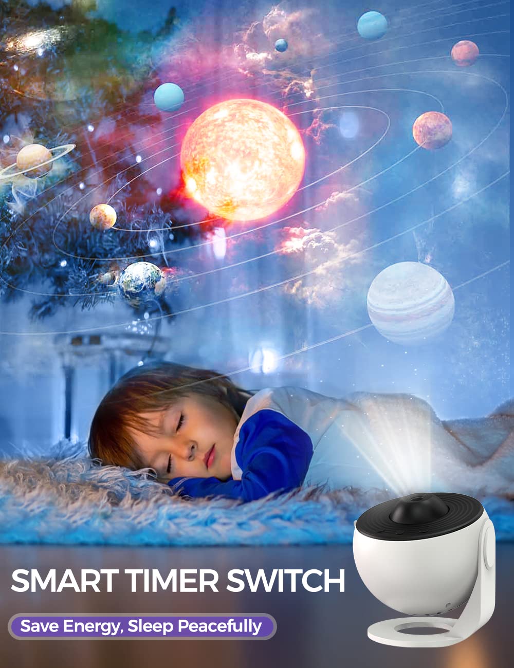 Proyector VanSmaGo Nebulosa Giratoria 360° Estrellada para Decoración de Recámara para Niños