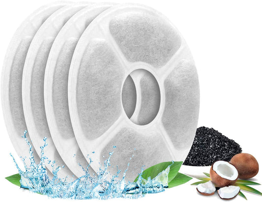 KAMYSEN 4 filtros de repuesto de carbono para flores de mascotas，Filtro para fuente de agua para gatos, Triple Action Fountain Filter，ayuda a aumentar el consumo de agua y mantener a las mascotas saludables, Round Filters 4 Pack