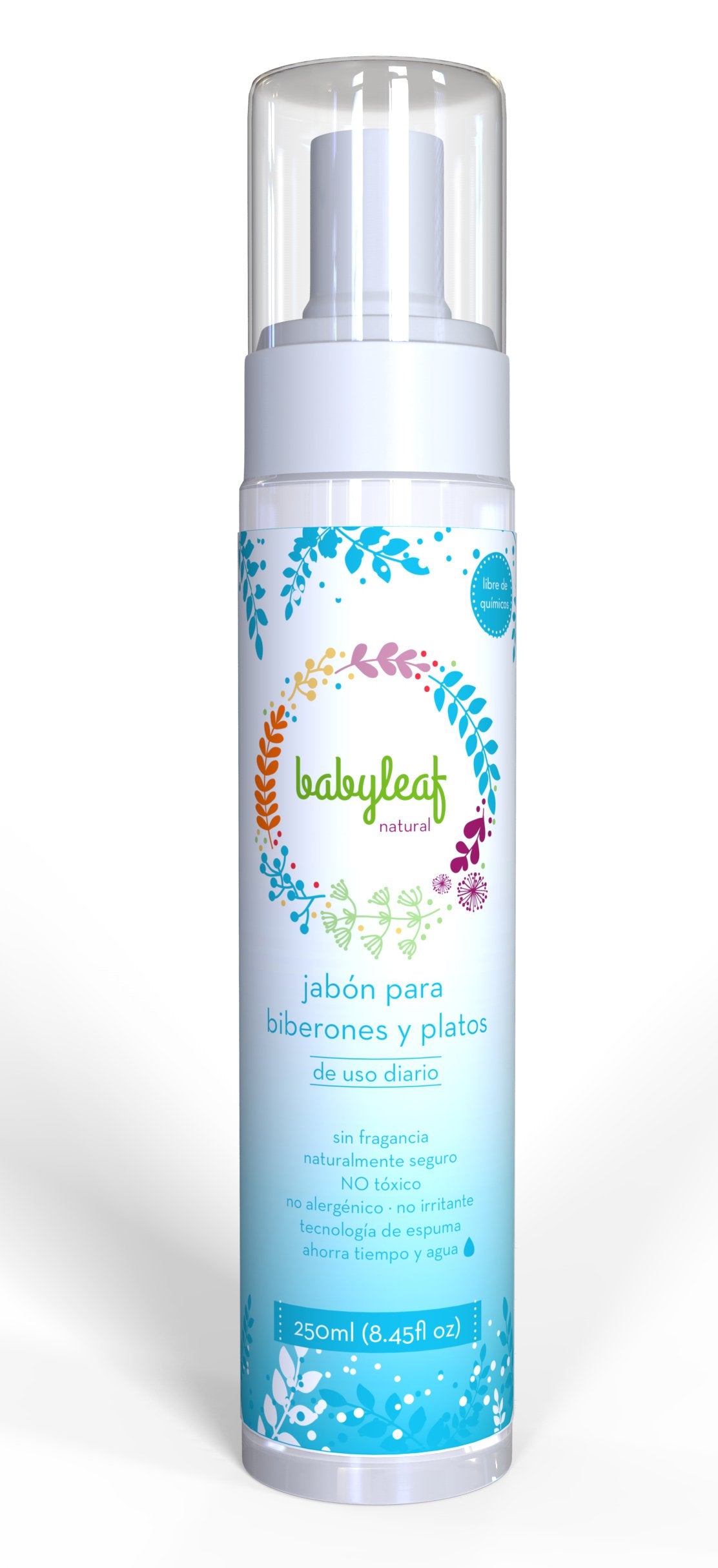 Babyleaf Natural Jabón para Biberones y Platos de Bebés, Naturalmente Seguro, Sin Fragancia, 250 ml - Blanco - 250 ml