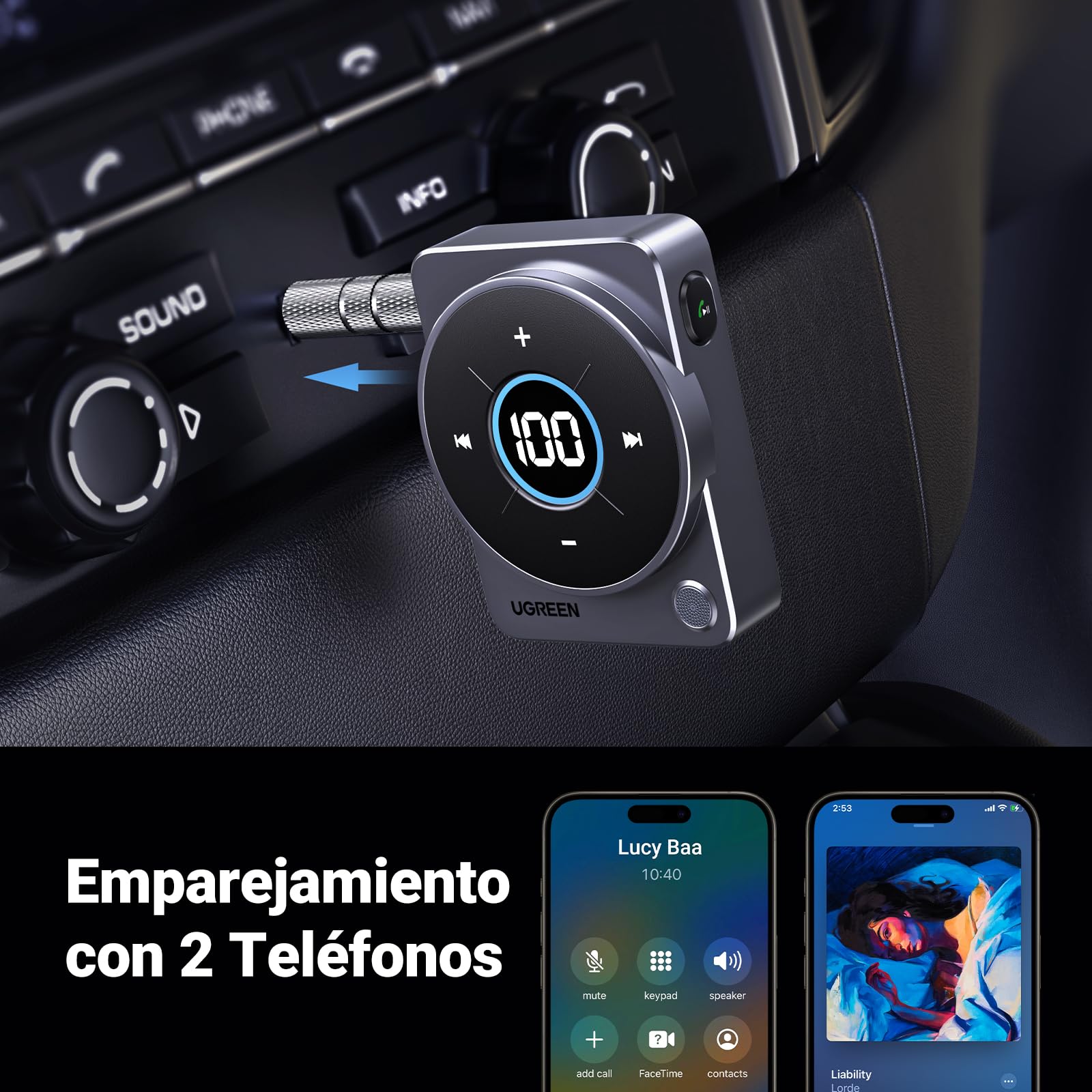 Adaptador Bluetooth UGREEN Azul Pantalla LED para Auto