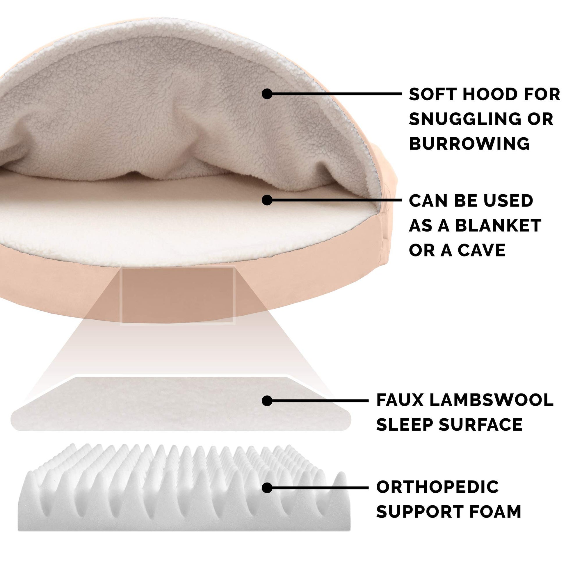 Furhaven Cama para Mascotas para Perros y Gatos, Manta de Sherpa y Gamuza, Cama ortopédica Redonda para Perros, Funda extraíble Lavable a máquina, Color Crema, 26 Pulgadas