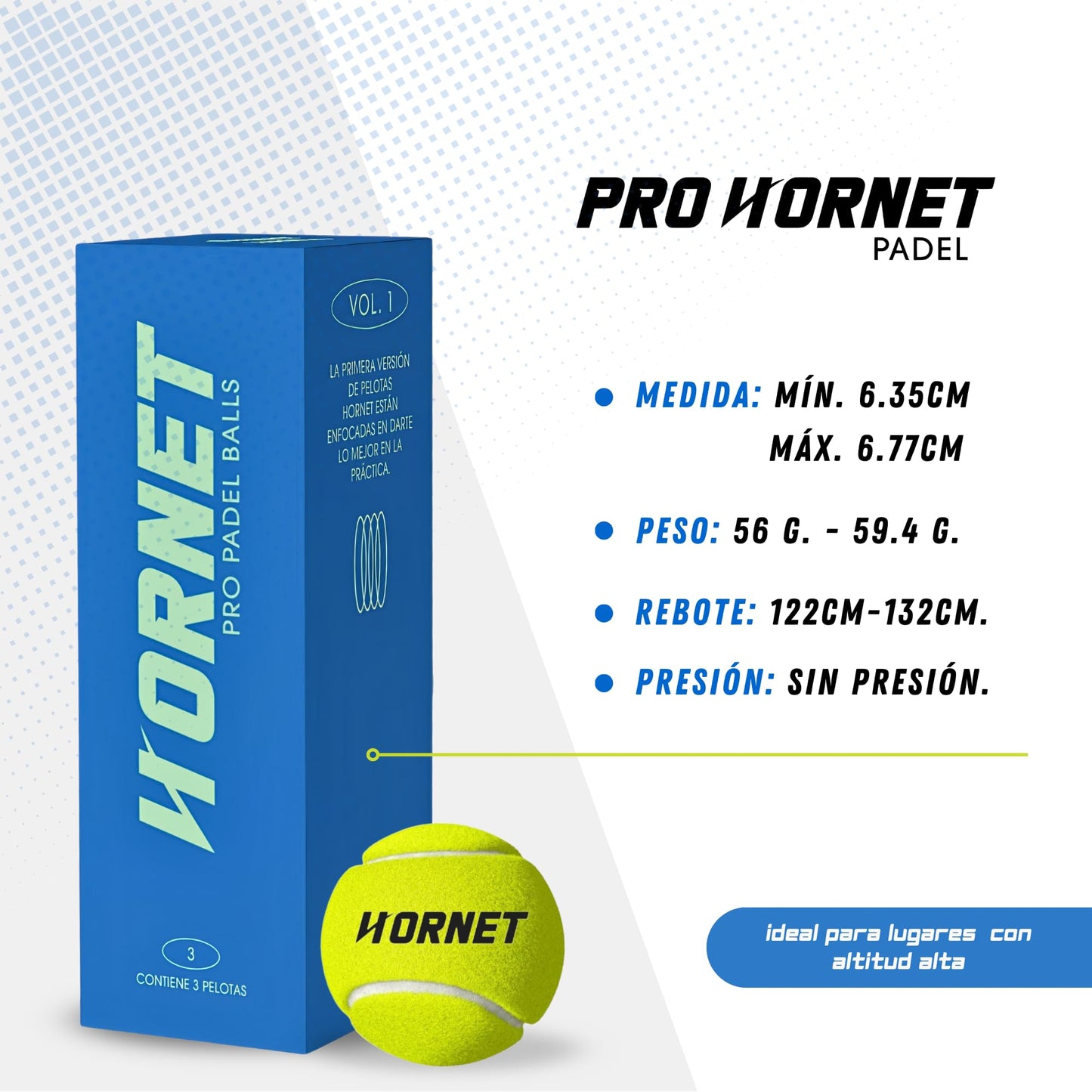 Pelotas de Padel Pro Hornet Amarillas Sin Presión para Profesionales y Entrenamientos
