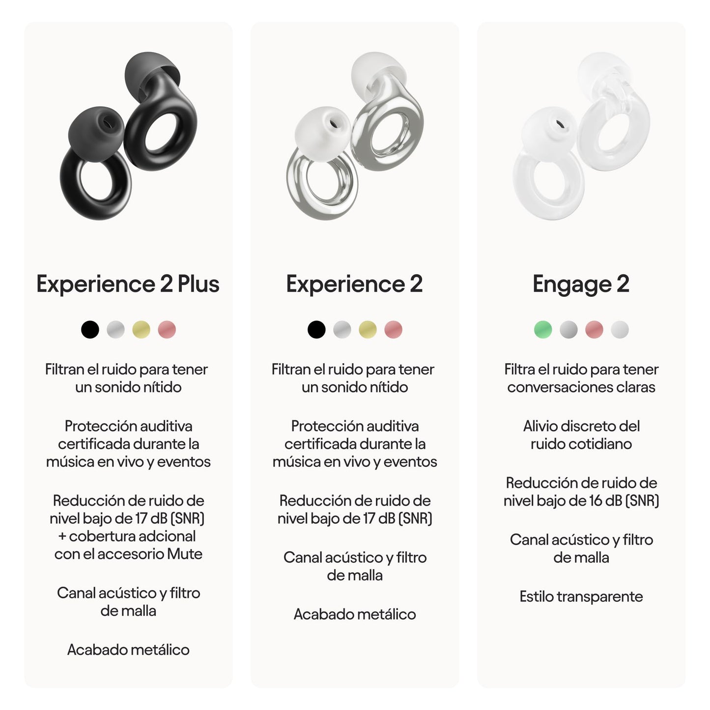 Loop Experience 2 Plus Tapones auditivos – Protección auditiva certificada para conciertos y festivales, eventos en vivo, deportes, DJ y vida nocturna – SNR 17 dB (alta fidelidad) + accesorio Mute