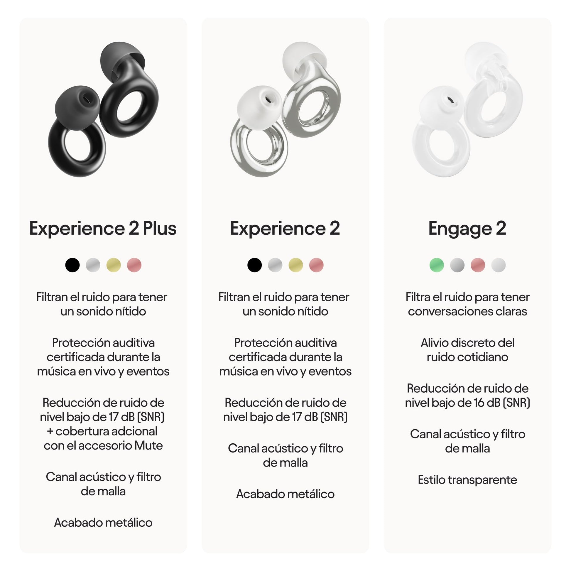 Loop Experience 2 Plus Tapones auditivos – Protección auditiva certificada para conciertos y festivales, eventos en vivo, deportes, DJ y vida nocturna – SNR 17 dB (alta fidelidad) + accesorio Mute