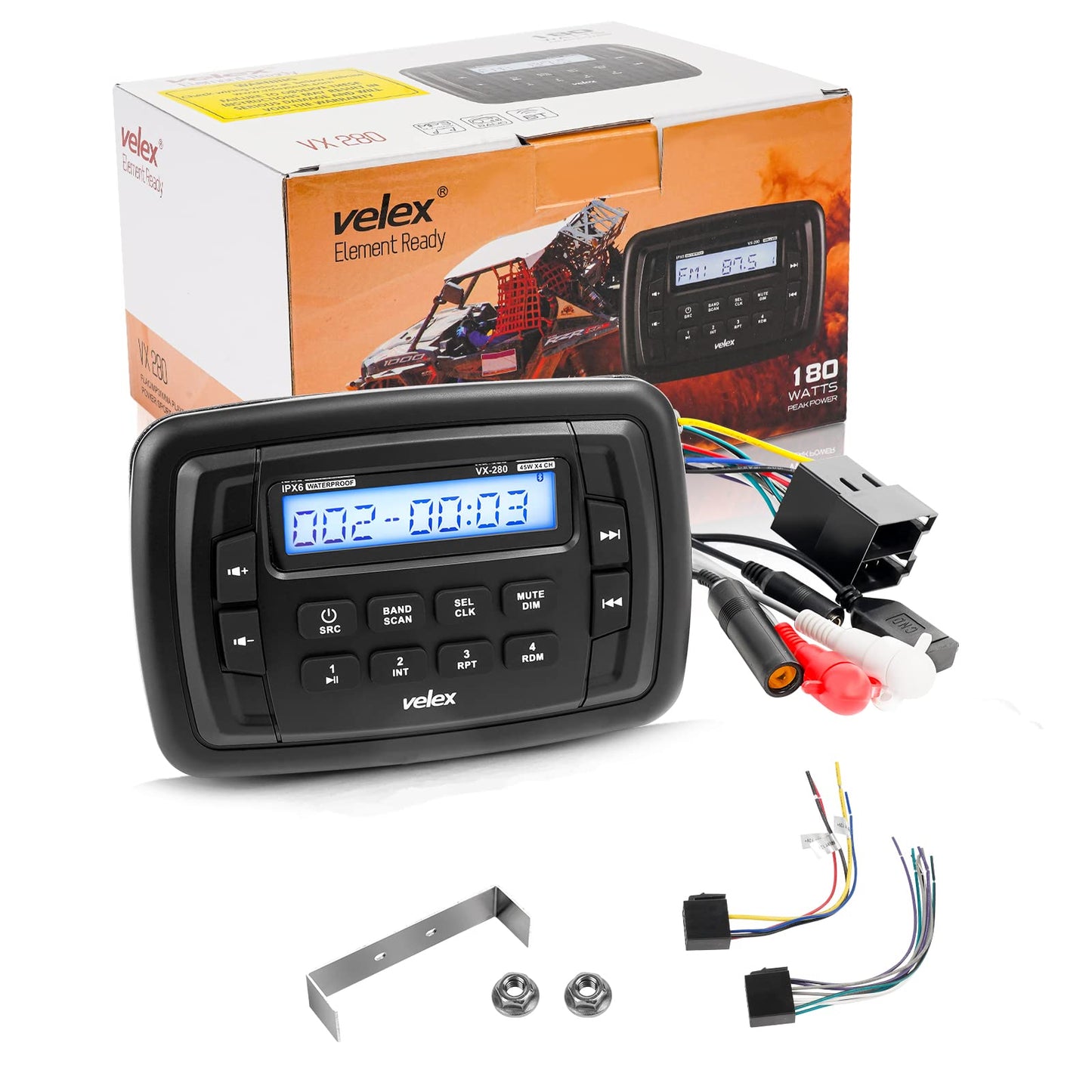 Radio Estéreo Velex Powersport Marine Bluetooth Blanco con Sintonizador AM FM para UTV ATV