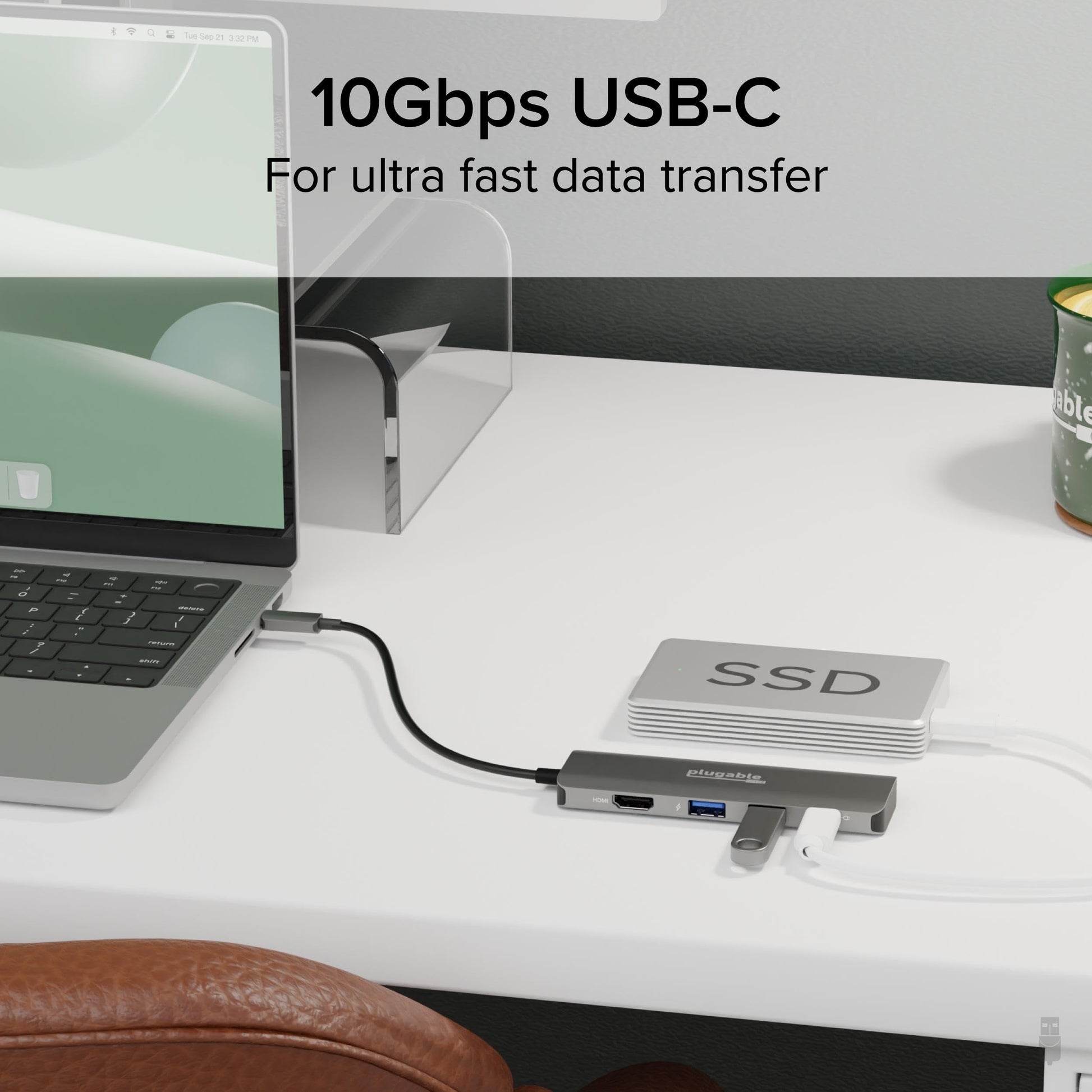 Adaptador Multipuerto USB C Plugable 100W Carga de Paso HDMI 4K 60Hz para Windows, Mac, iPad Pro y Chromebook