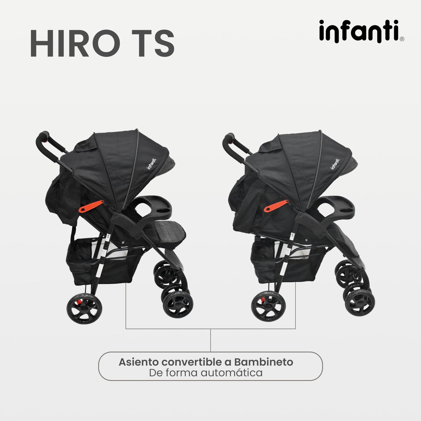 INFANTI | Carriola para Bebe HIRO TS | Carriola de Viaje y Portabebe | Travel System - Cosas para Bebes hasta 22kg | Asiento para Bebé - Autoasientos para Bebe Ligera con Arnés de Seguridad (Black)