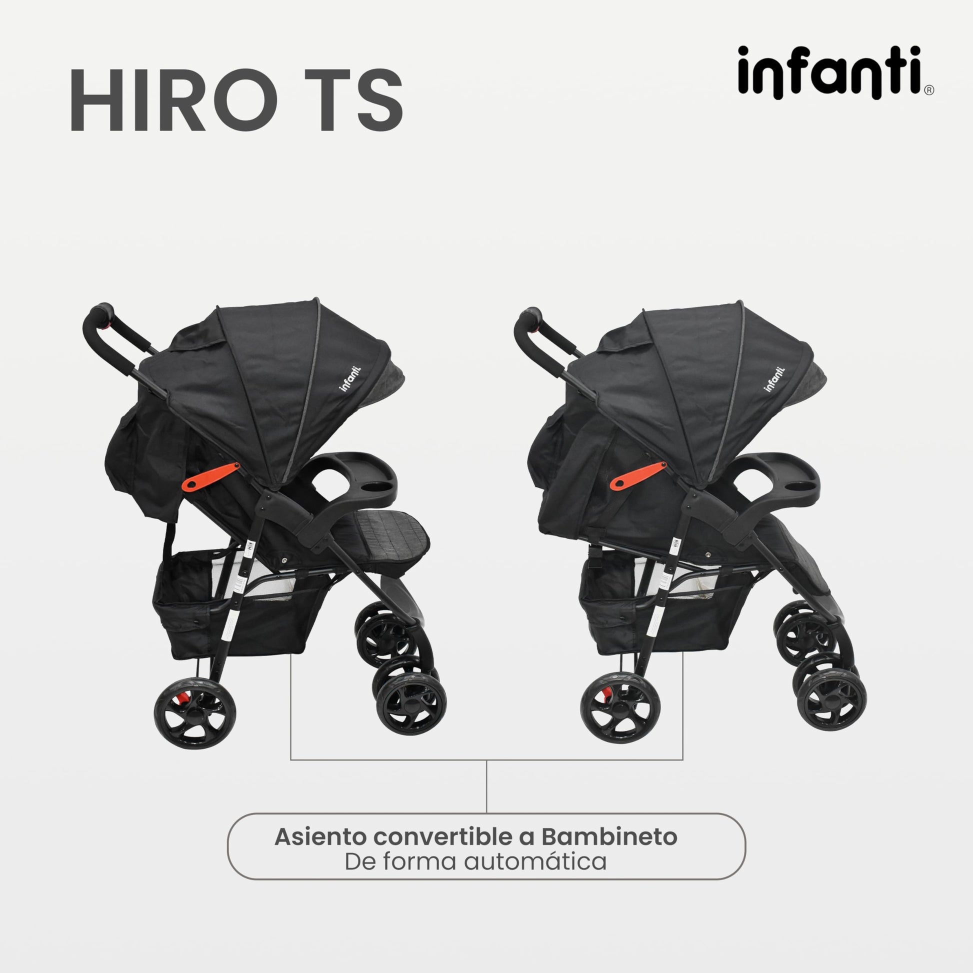 INFANTI | Carriola para Bebe HIRO TS | Carriola de Viaje y Portabebe | Travel System - Cosas para Bebes hasta 22kg | Asiento para Bebé - Autoasientos para Bebe Ligera con Arnés de Seguridad (Black)