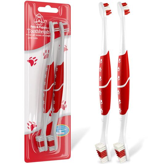 cepillo para polvo de dientes para mascotas para perros, gatos con cerdas suaves, fácil limpieza de dientes y cuidado dental, cepillo para polvo de dientes antideslizante de doble cabeza para perro, elige tu paquete (paquete de 2)
