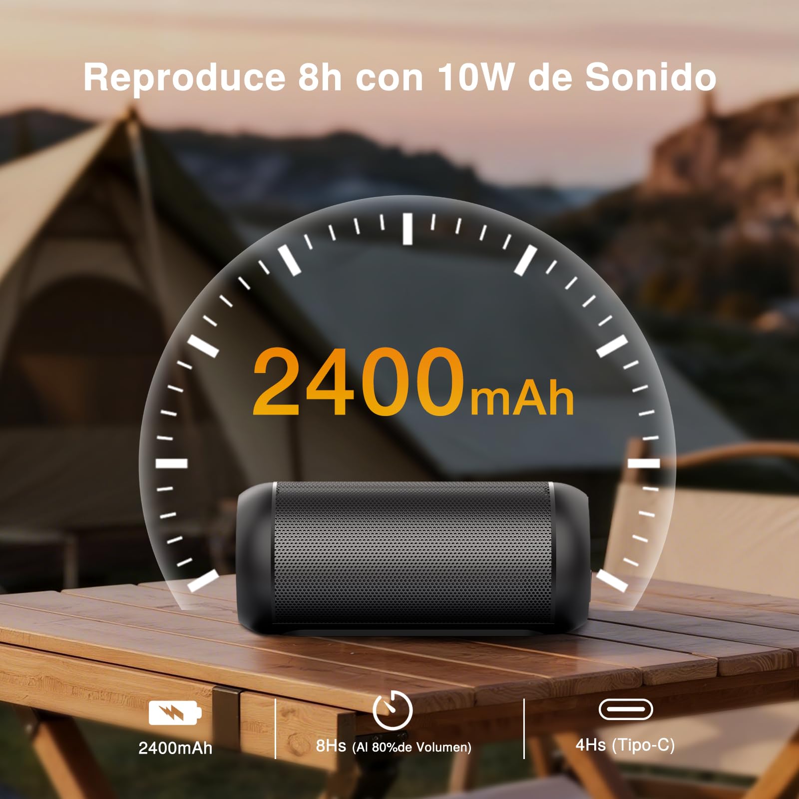 Bocina Bluetooth Portátil Hora Negro con Iluminación RGB y Emparejamiento TWS