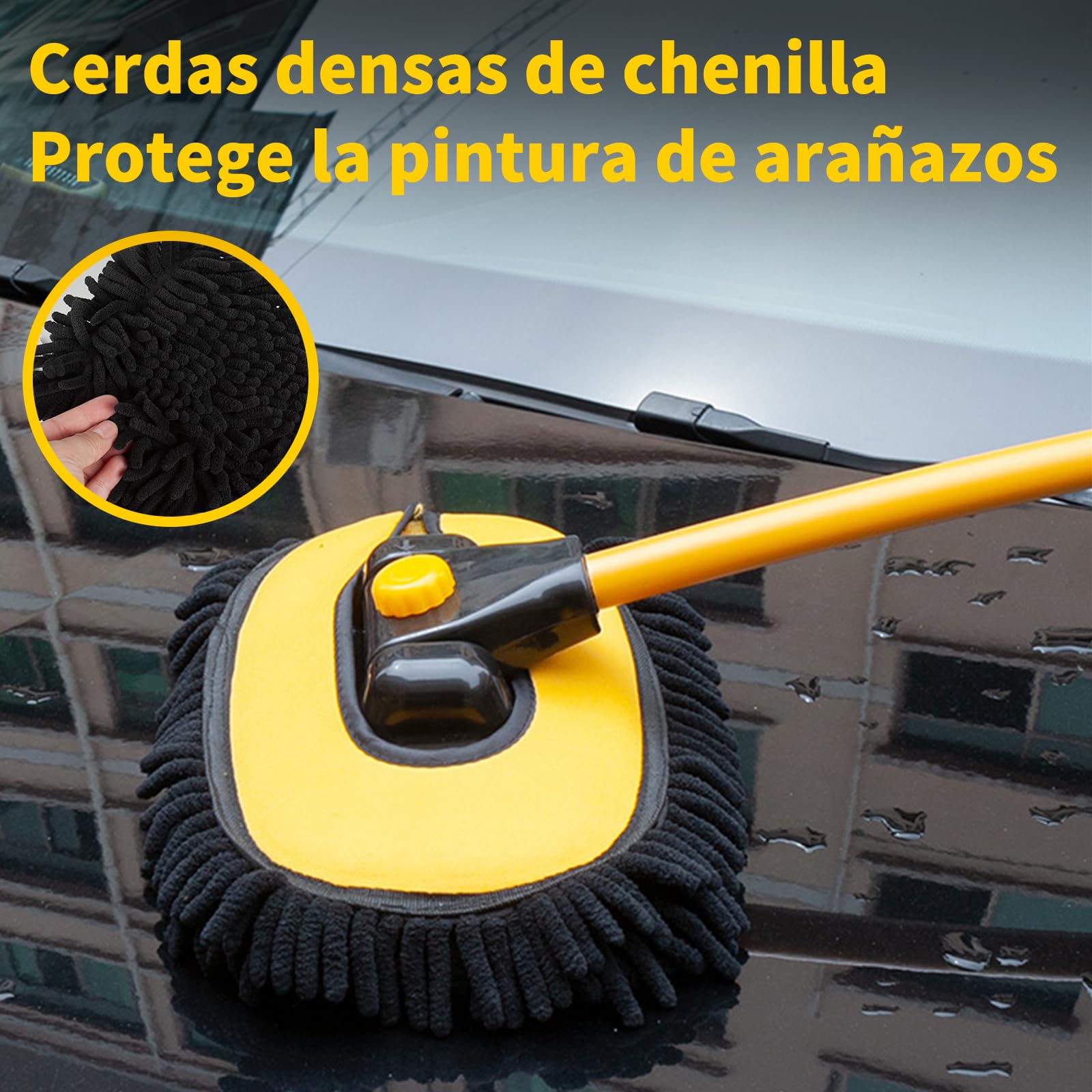 Benanei Cepillo para Lavar Carros Curvado 15°con Mango Largo, Kit de Limpieza para Auto, Chenilla Cepillo para Auto con Poste Extensible 50-120cm, para Lavar Coches, Limpiar Cristales, Fregar, Hogar