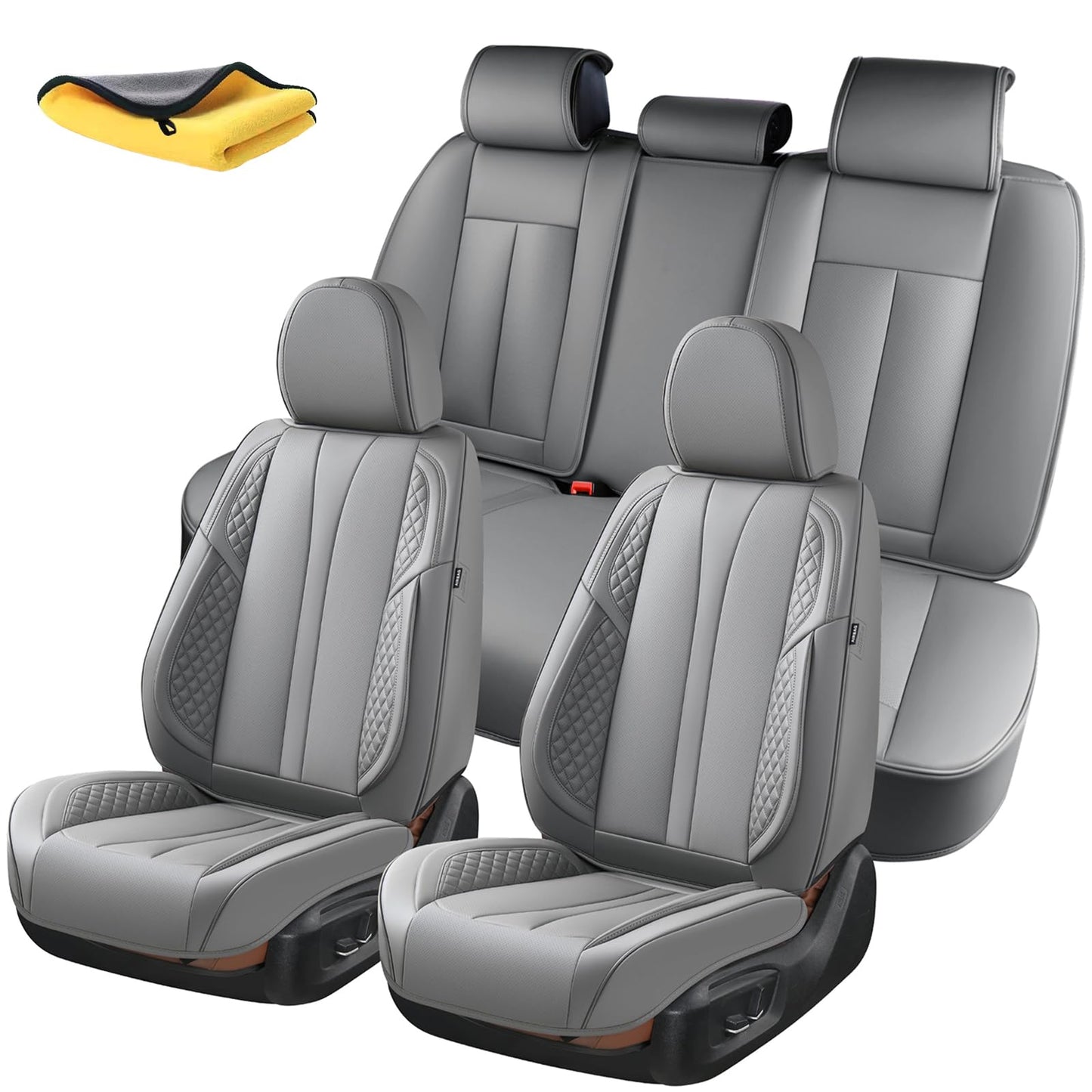 KEYOOG - Juego completo de fundas de asiento de coche de 5 plazas, impermeables y transpirables de cuero Nappa, para asientos delanteros y traseros de automóviles, compatible con airbags, fundas
