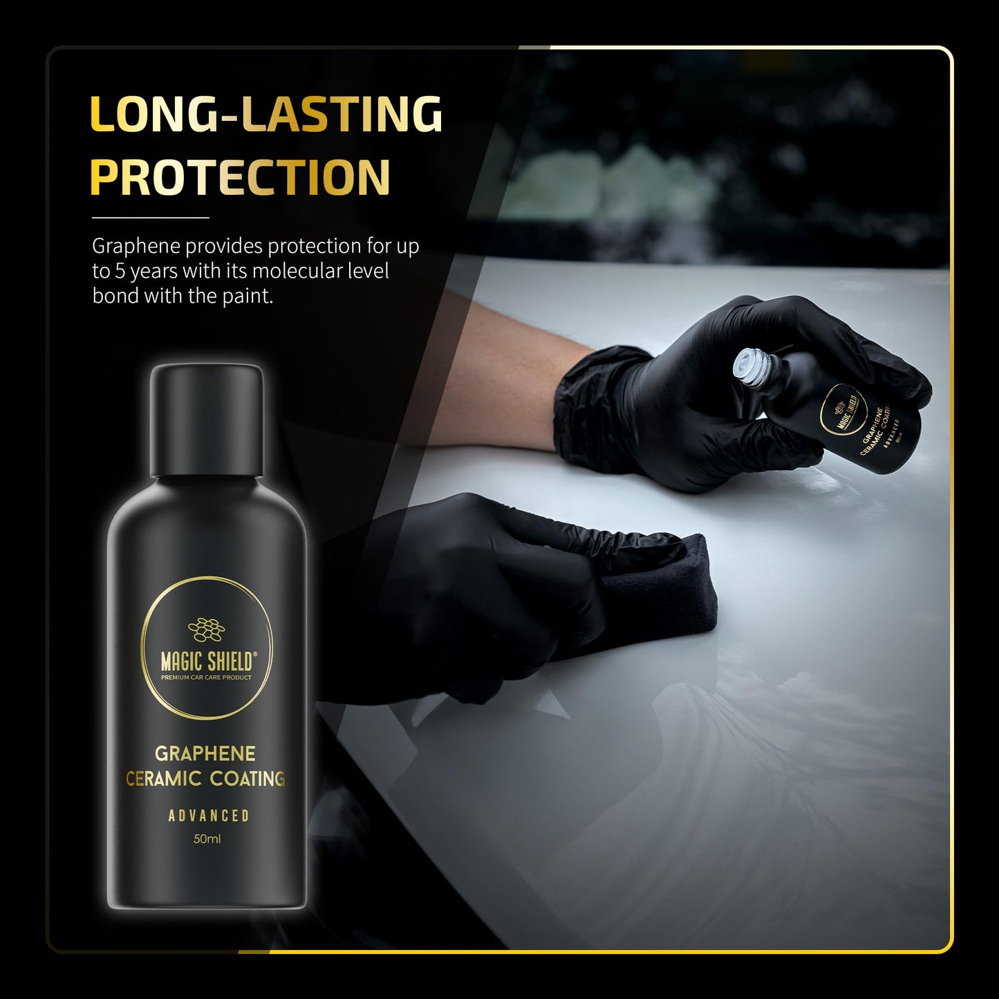 Magic Shield Recubrimiento Cerámico Grafeno 10H - Dura 5 Años | Nano Tecnología Avanzada | Resiste Rayones | Brillo Alto | Hidrofóbico | Ideal para Autos, Motos, Barcos y RVs