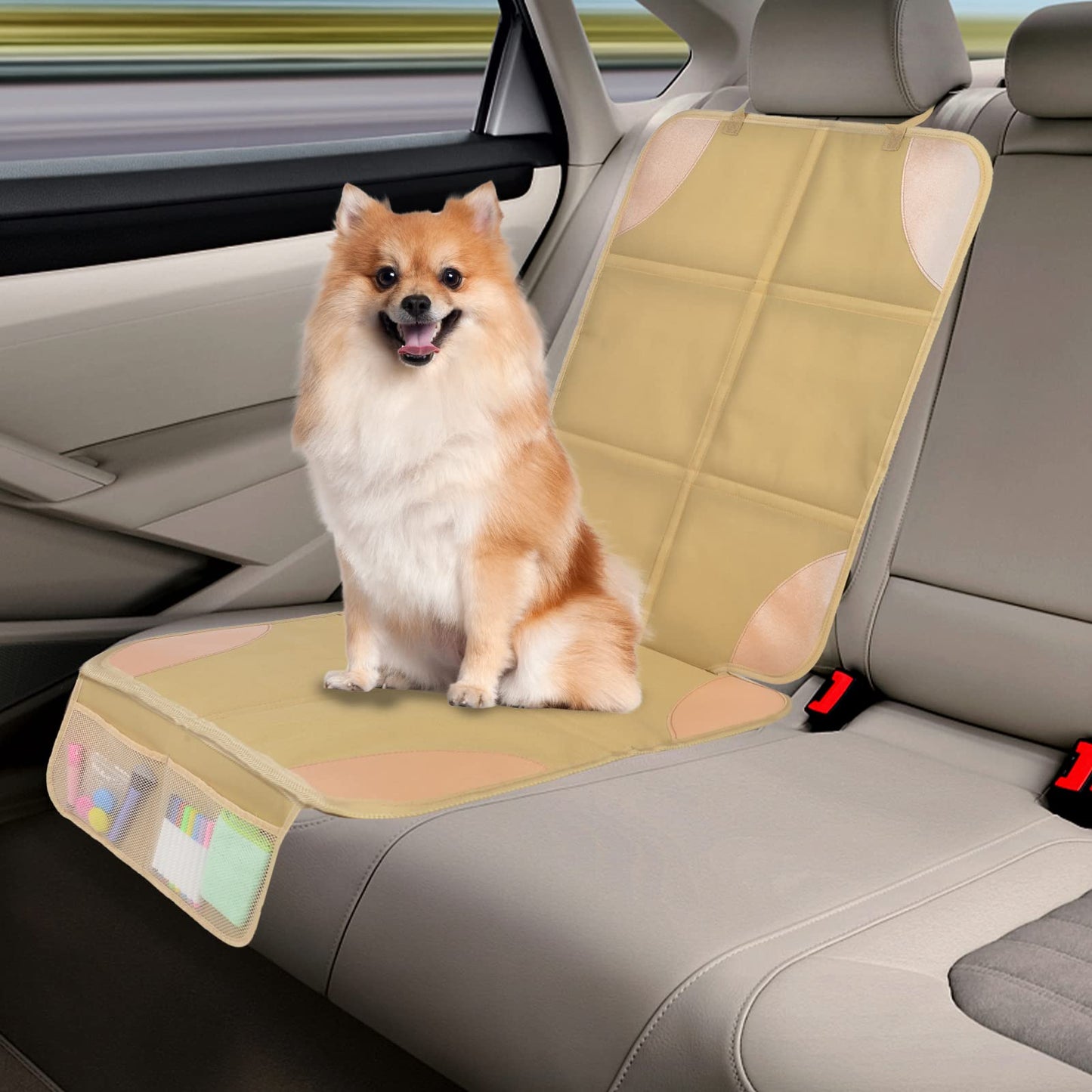 Meolsaek Protector de asientos de piel de coche, respaldo acolchado antideslizante, no deja marcas, más grueso, se adapta al asiento infantil, para SUV, sedán, camioneta, paquete de 2 unidades, beige