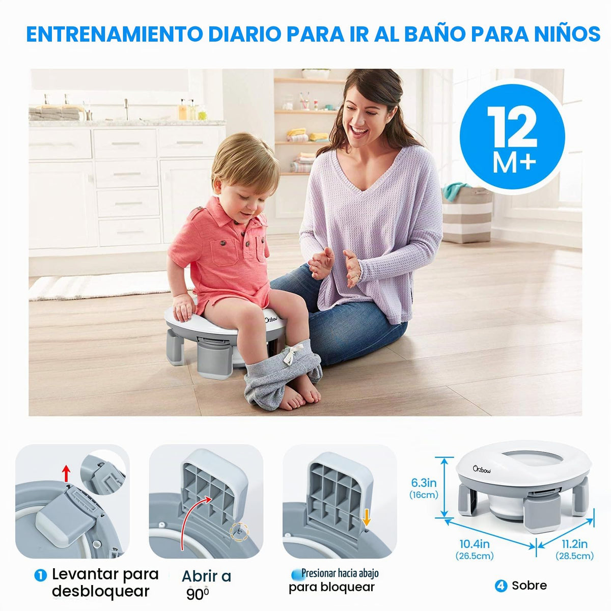 Orzbow - Inodoro portátil de entrenamiento para niños y niñas con bolsa de almacenamiento, silla de viaje plegable, asiento para orinal para niños pequeños para interiores y exteriores, fácil de