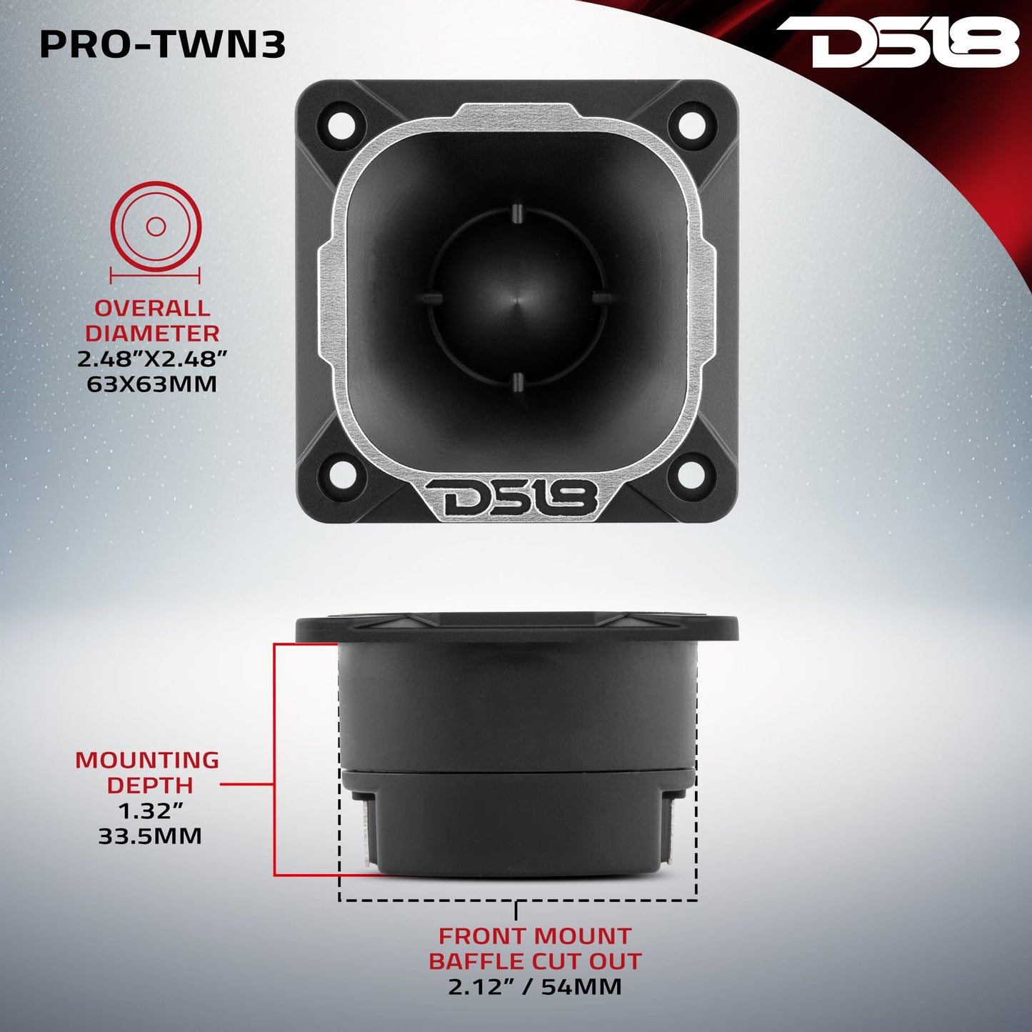 DS18 Pro-TWN3 Pro - Tweeter de neodimio de Alta compresión de 2.5 Pulgadas, Bobina de Voz de 200 vatios, 1 Pulgada (1 Altavoz)