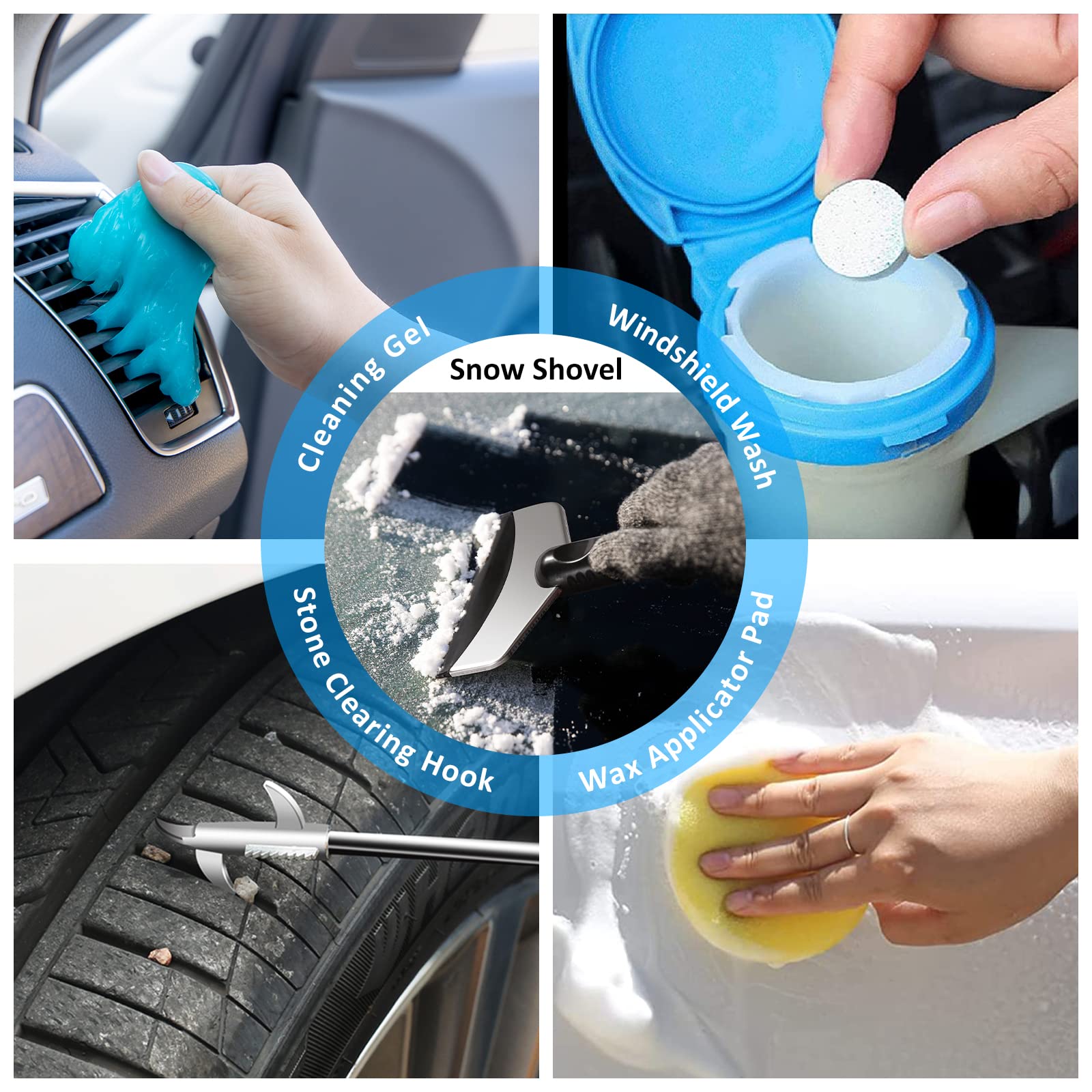 AUTODECO - Kit de 41 piezas de limpieza de coche, kit de limpieza de detalles interiores con aspiradora de mano de alta potencia, cubeta plegable, herramienta para parabrisas, pala de nieve, cepillo