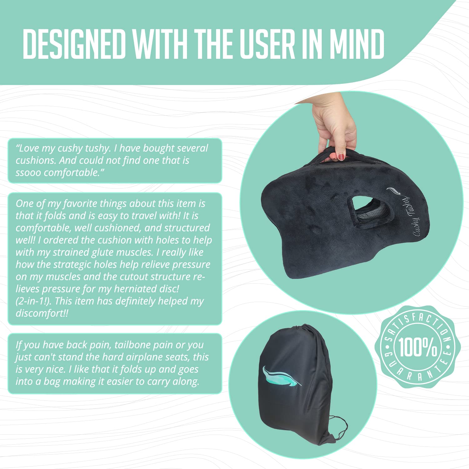 Cushy Tushy Cojín Plegable de piriformis de Alta Calidad, cojín de piriformis y Alivio del Dolor ciático, para Uso en casa y Oficina, Perfecto para Viajes o Conducir, cojín piriformis