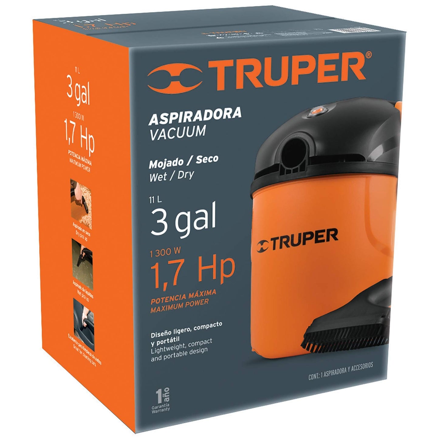 Aspiradora Truper Plástica 3 Galones 2 HP para Sólidos y Líquidos