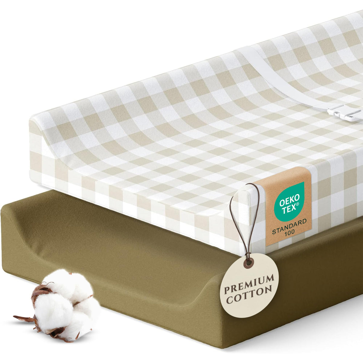 Pobibaby - Paquete de 2 fundas para cambiadores de alta calidad para niños, fundas para cambiadores de pañales de algodón ultra suaves y transpirables, sábanas neutras para cambio de guardería para