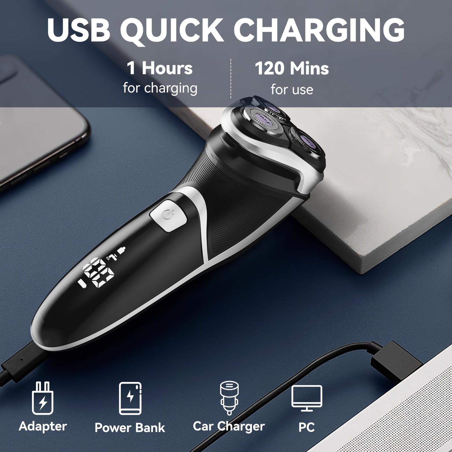 Max-Tcare Men's Electric Shaver - 3D Rotary Shaver Electric Razor for Men with Pop-up Beard Trimmer Wet and Dry Corded and Cordless Painless Rechargeable