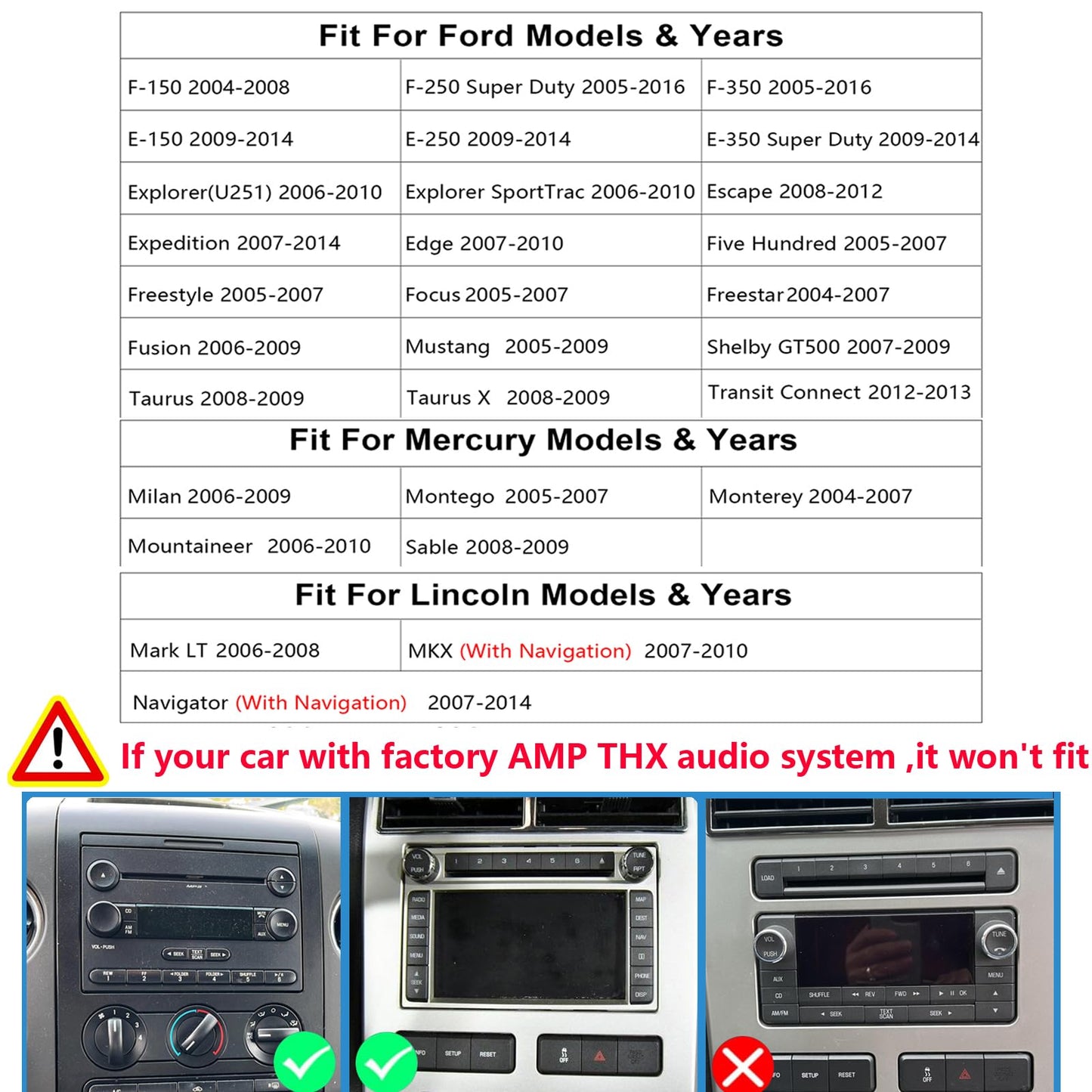 Radio de coche Android estéreo para Ford F150/F250/F350 Expedition Edge 2004-2014, Mustang 2005-2009, E150/E250 2009-2014, Mercury Milan 2006-2009 con Apple Carplay Android Auto GPS/WiFi/Backup Camera