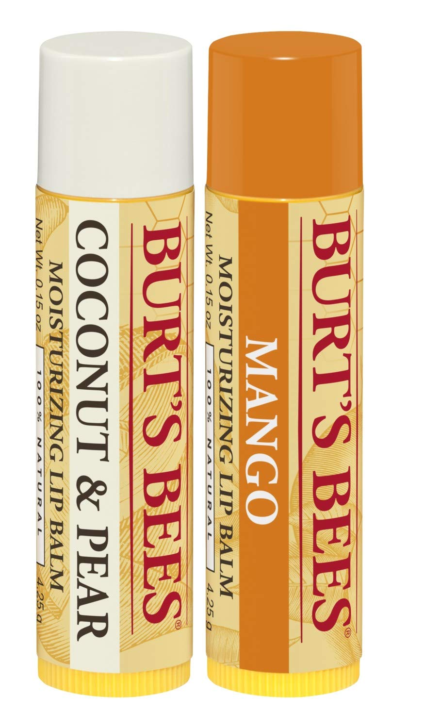 Burt's Bees Bálsamo Labial de Coco y Pera and Mango - Coconut and Pear and Mango Lipbalm - Pack x2
