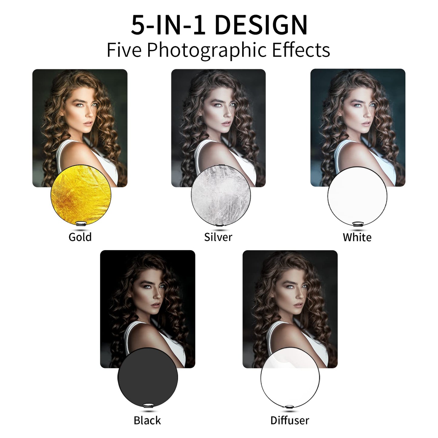 Selens 32 in (80cm) 5-in-1 Round Reflector with Handle for Photography Photo Studio Lighting & Outdoor Lighting